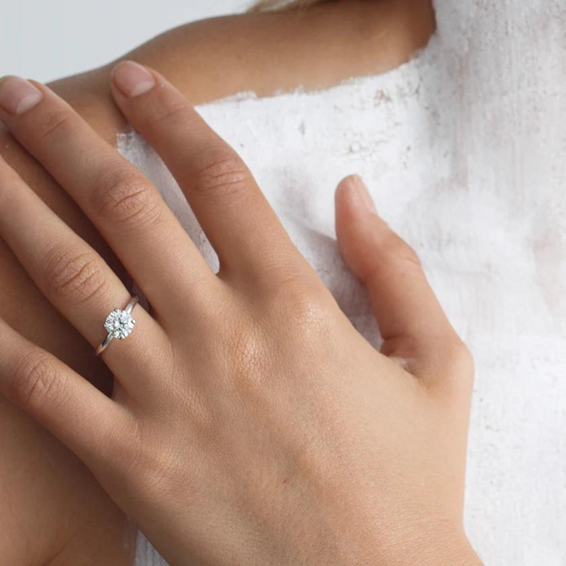 Exclusive engagement ring handcrafted in solid white gold. Set with the finest quality 1.30 ct laboratory-made diamond.