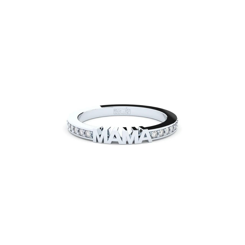 White gold & diamonds band with word Mama by Formes.