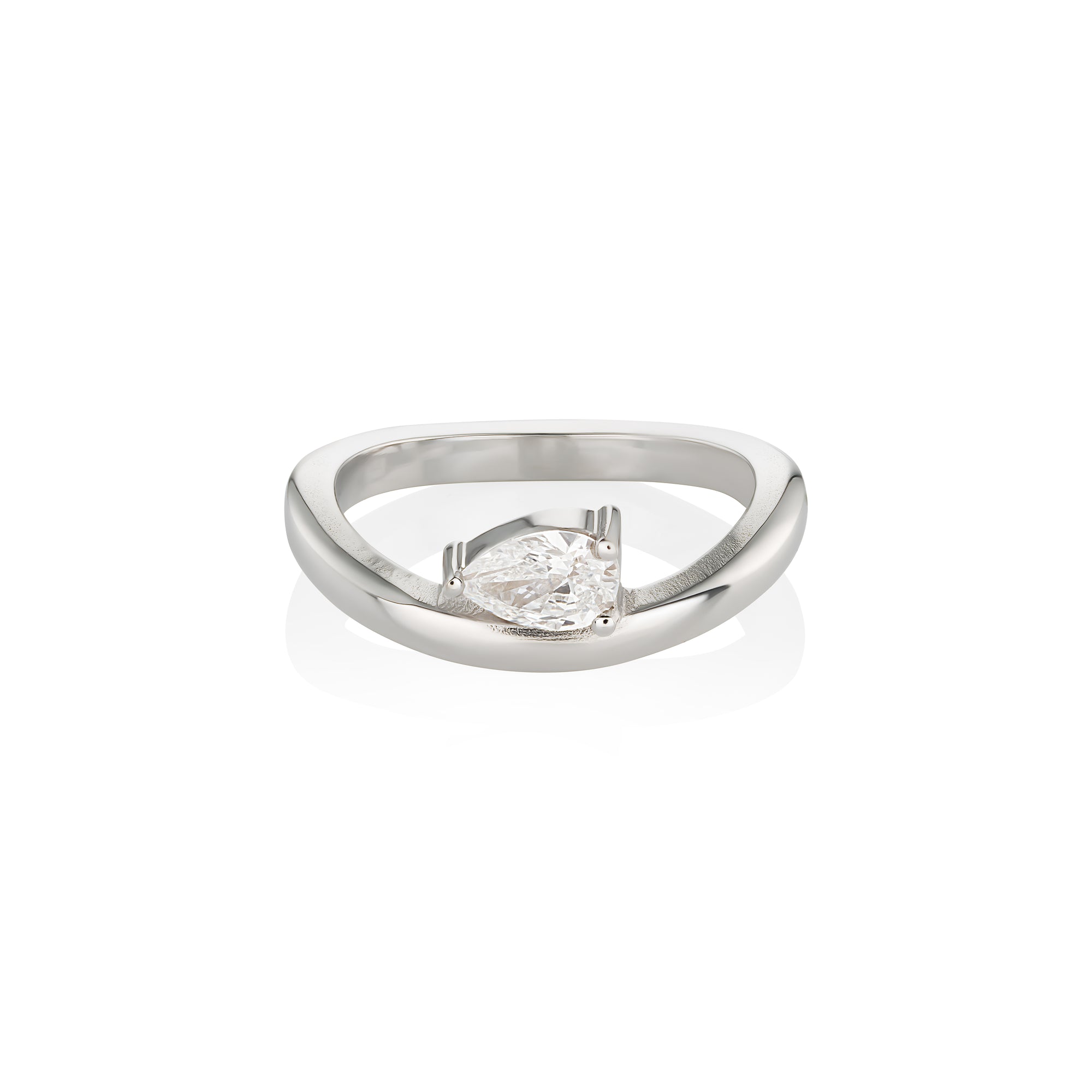 white gold engagement ring with pear-shaped diamond