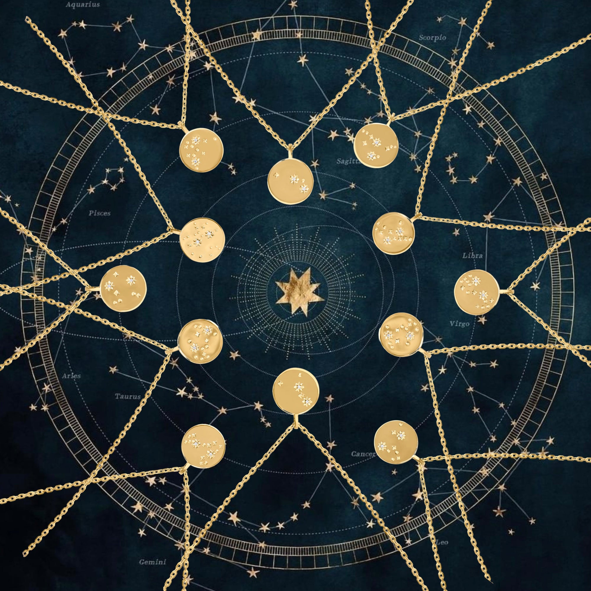 Gold Plated Silver Necklace with Diamonds "Written in the Stars"