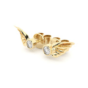 Modern yet sentimental yellow gold studs wings set with the finest quality laboratory made diamonds.