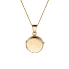 Yellow Gold locket necklace on a white background