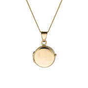 Yellow Gold locket necklace on a white background