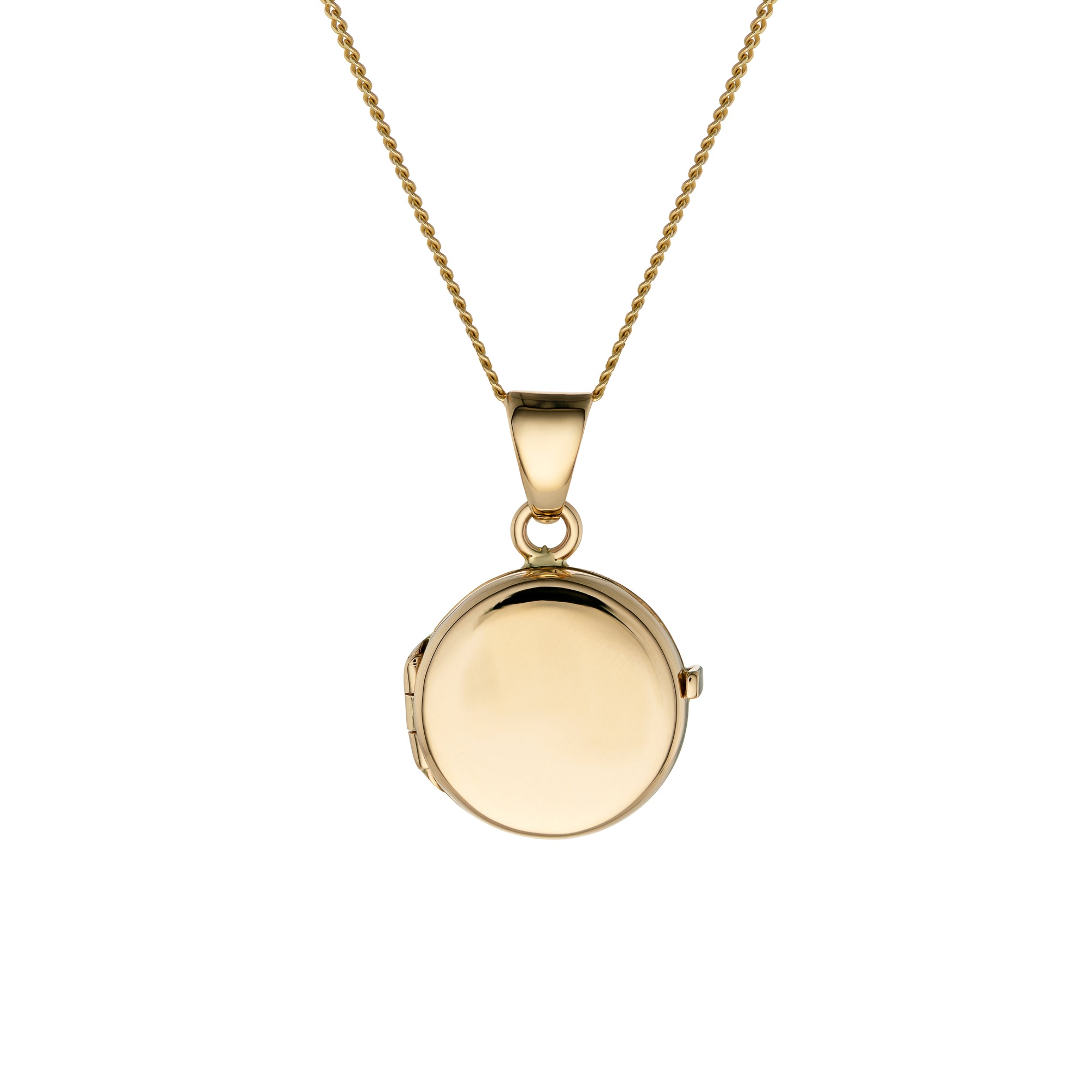 Yellow Gold locket necklace on a white background