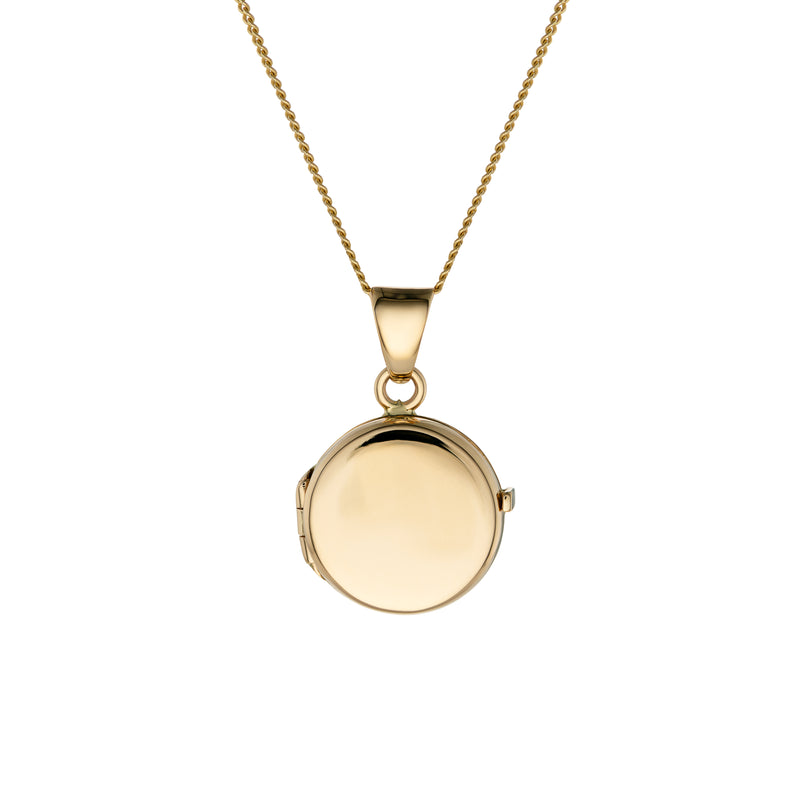 Yellow Gold locket necklace on a white background