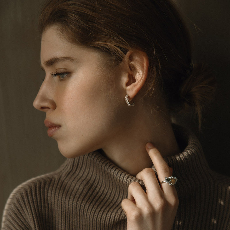 Sidabriniai auskarai „Coral Moon“, maži