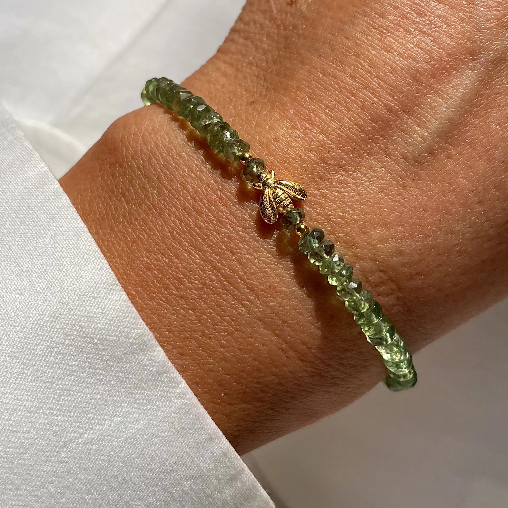 Gold Plated Silver Bracelet with Green Apetite "Bee"