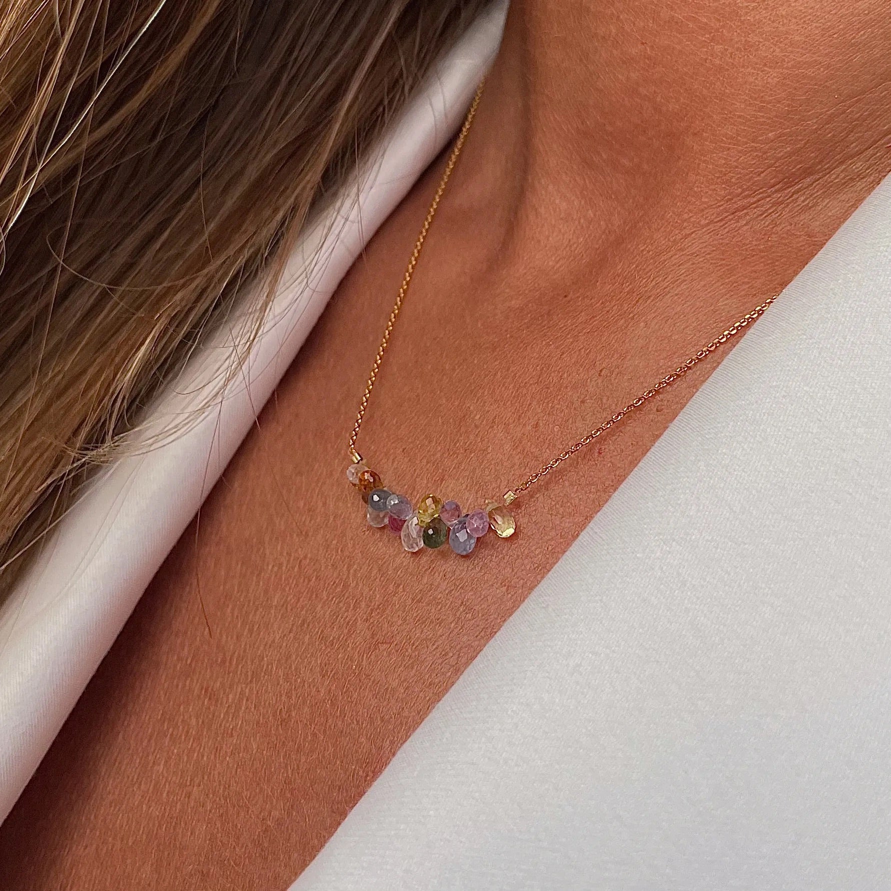 Gold Plated Silver Necklace with Sapphires "Multi Sapphire"