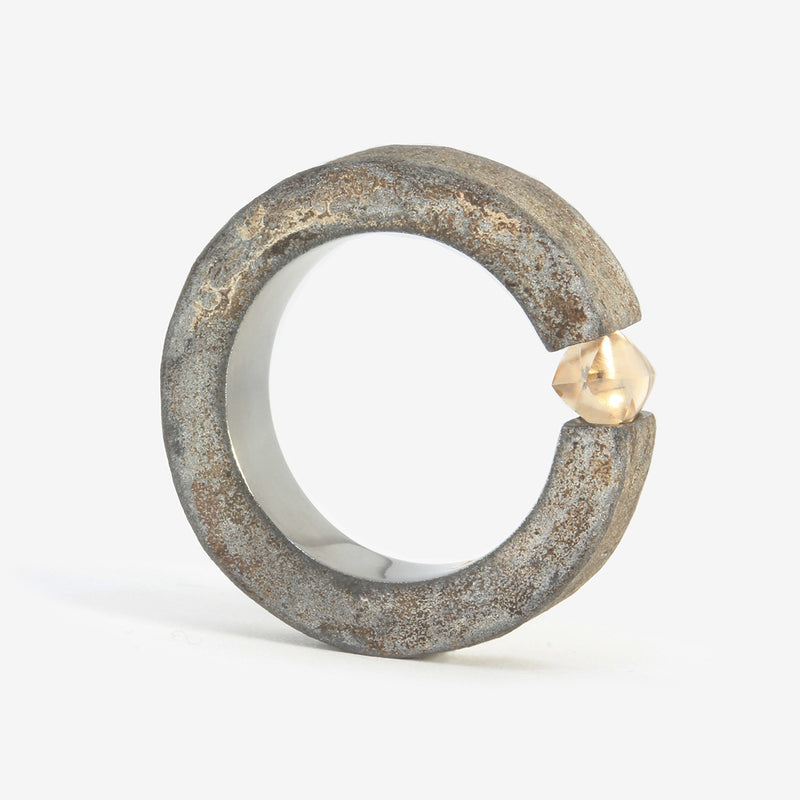 One-of-a-kind ring composed of hafnium and rough diamond by ASR JWLS.