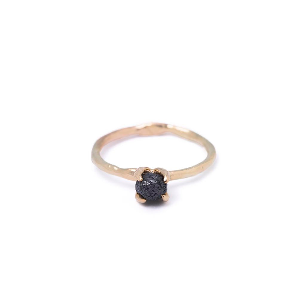 Yellow Gold & Black Raw Diamond Ring "Body"