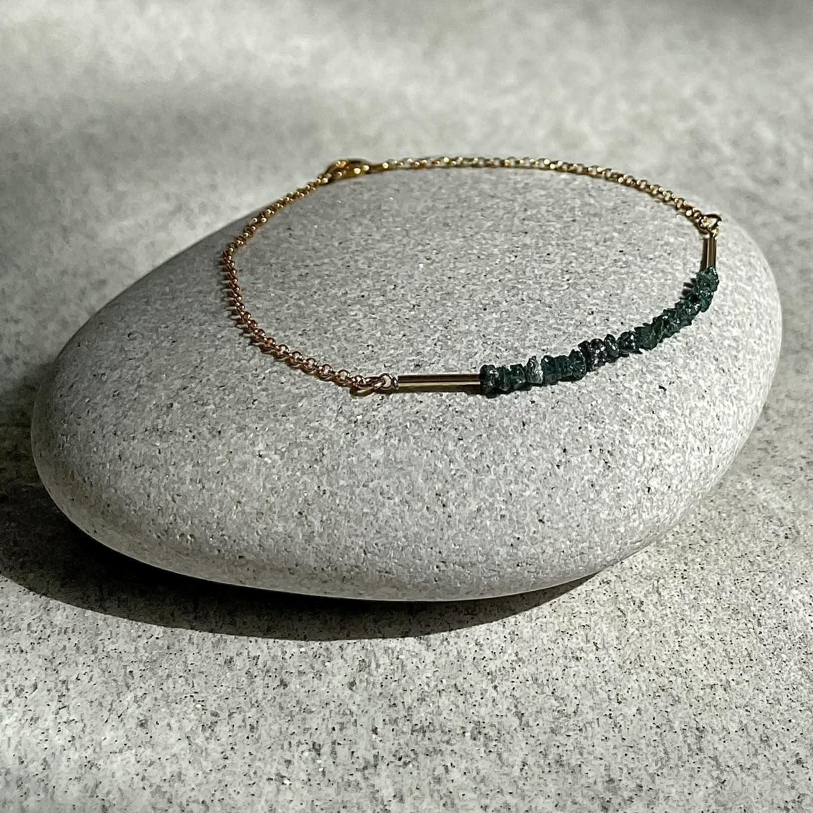 Gold Plated Silver Bracelet with Green Diamonds