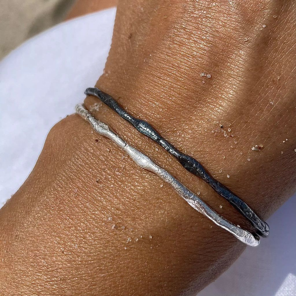 Oxidised Silver Bangle Set "Rough Cuff"