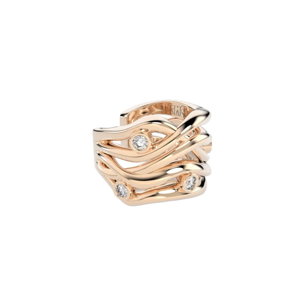 Rožinio aukso auskaras su deimantais „Bare Souls. Five–Threads“