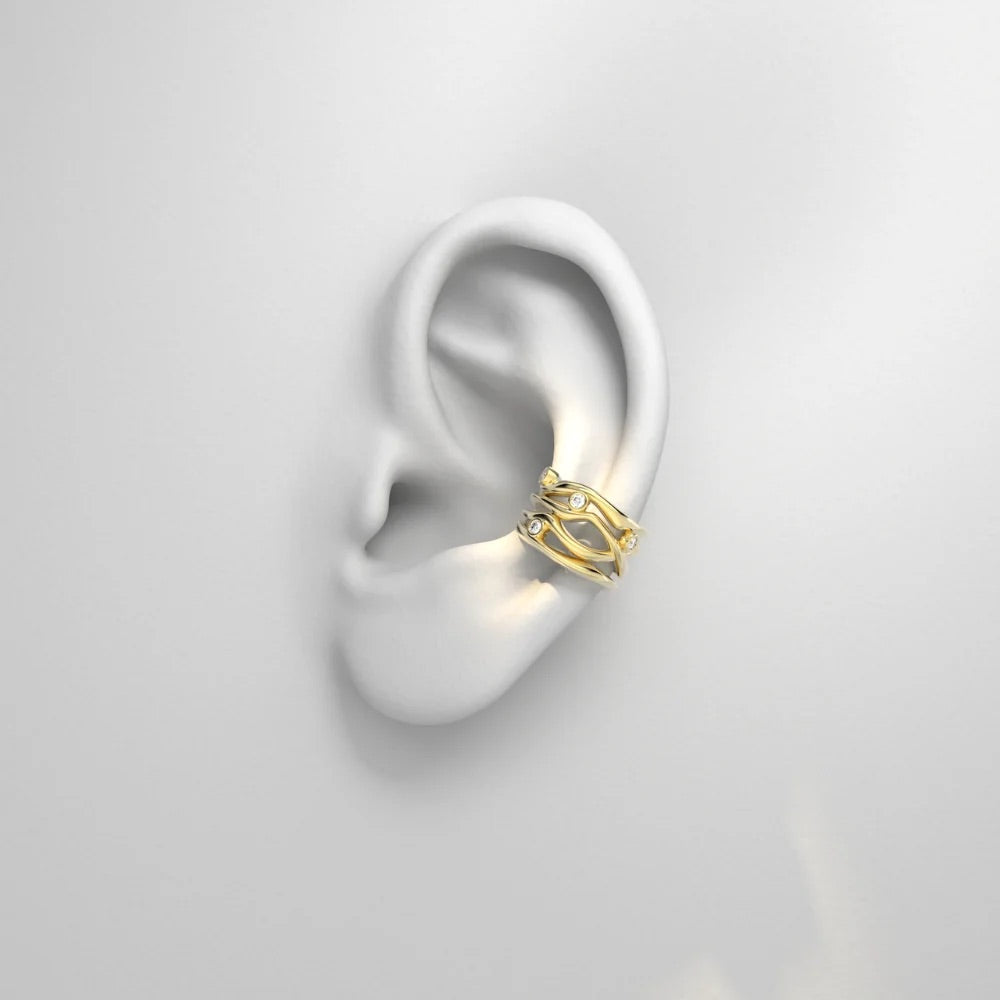 White Gold Ear Cuff with Diamonds "Bare Souls. Four-Threads"