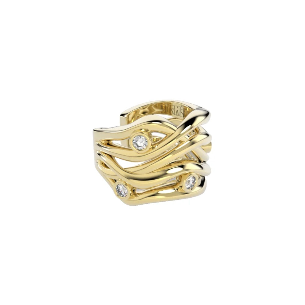 Geltono aukso auskaras su deimantais „Bare Souls. Five–Threads“