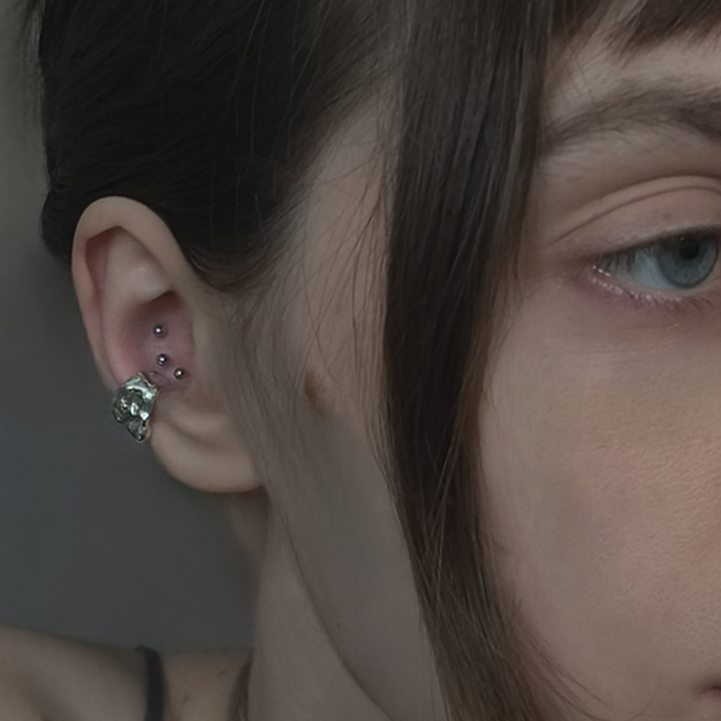 Silver Ear Cuff "Melted"