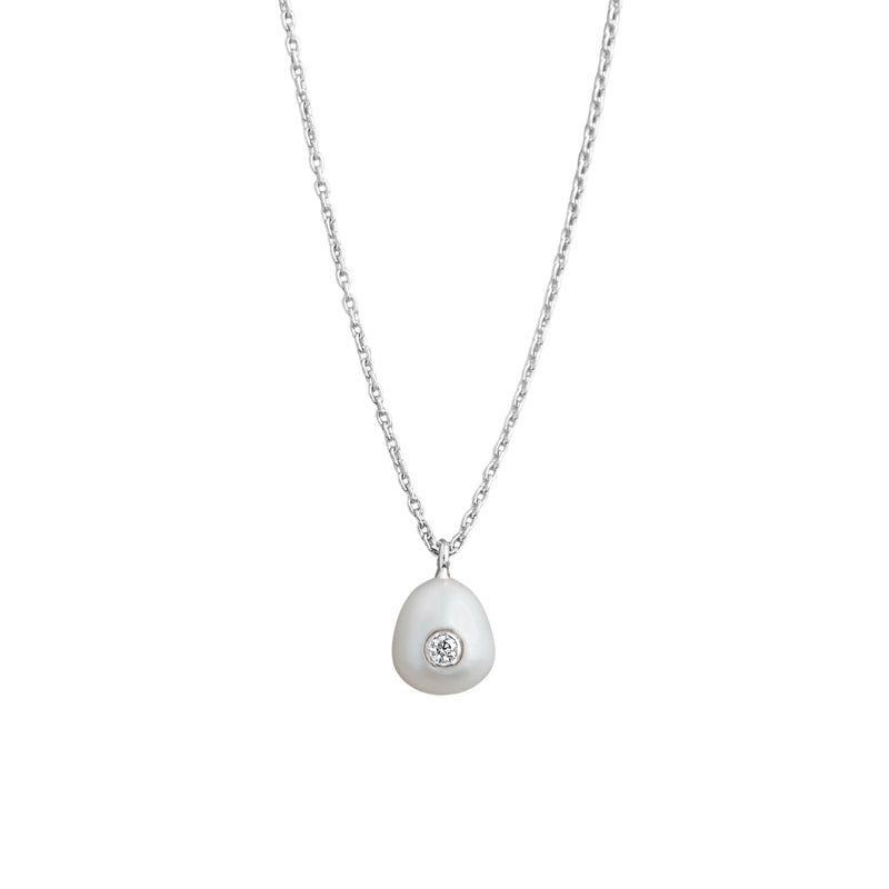 Silver Necklace with Pearl and Moisanitte "Fiona"