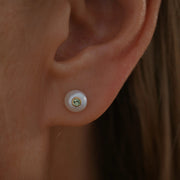 Gold Plated Silver Stud Earrings with Pearls and Peridot "Fiona"