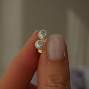 Gold Plated Silver Stud Earrings with Pearls and Peridot "Fiona"
