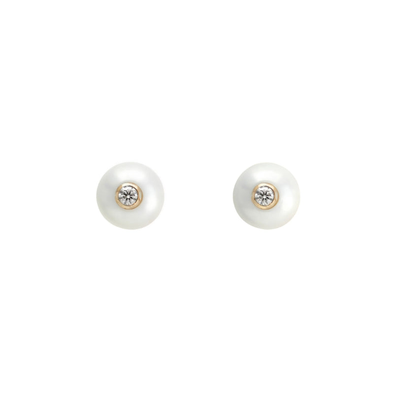 Gold Plated Silver Stud Earrings with Pearls and Moissanites "Fiona"