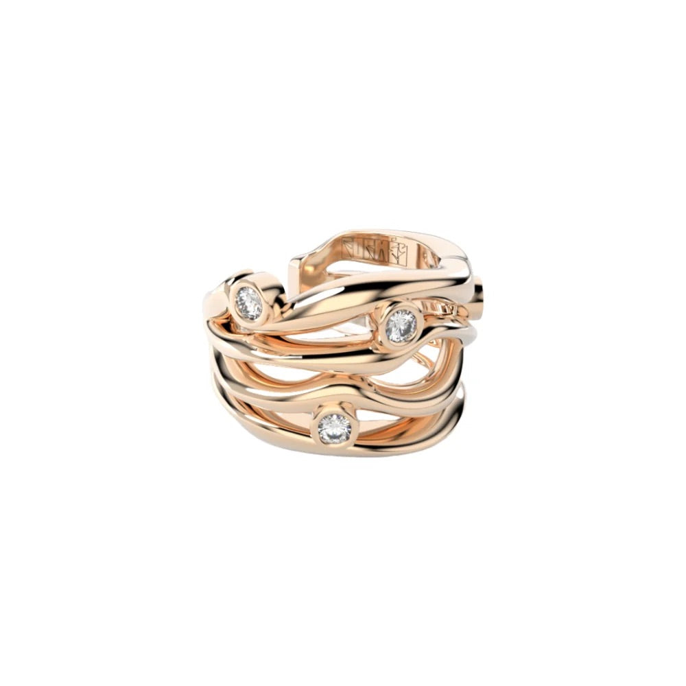 Rose Gold Ear Cuff with Diamonds "Bare Souls. Four-Threads"