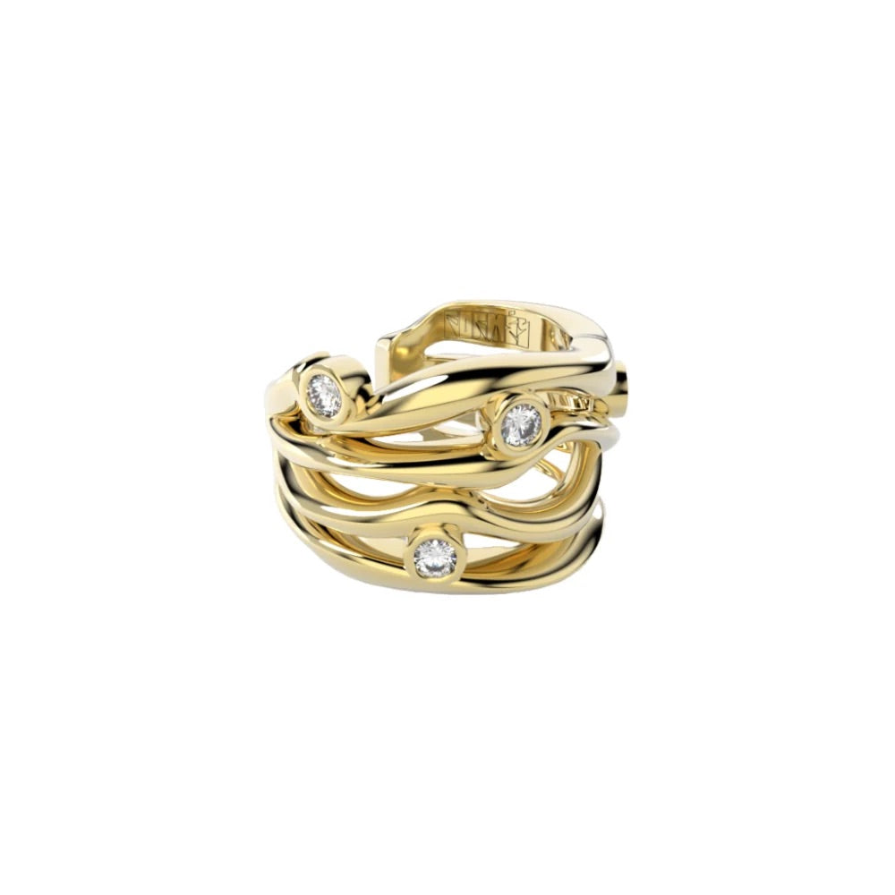 Yellow Gold Ear Cuff with Diamonds "Bare Souls. Four-Threads"