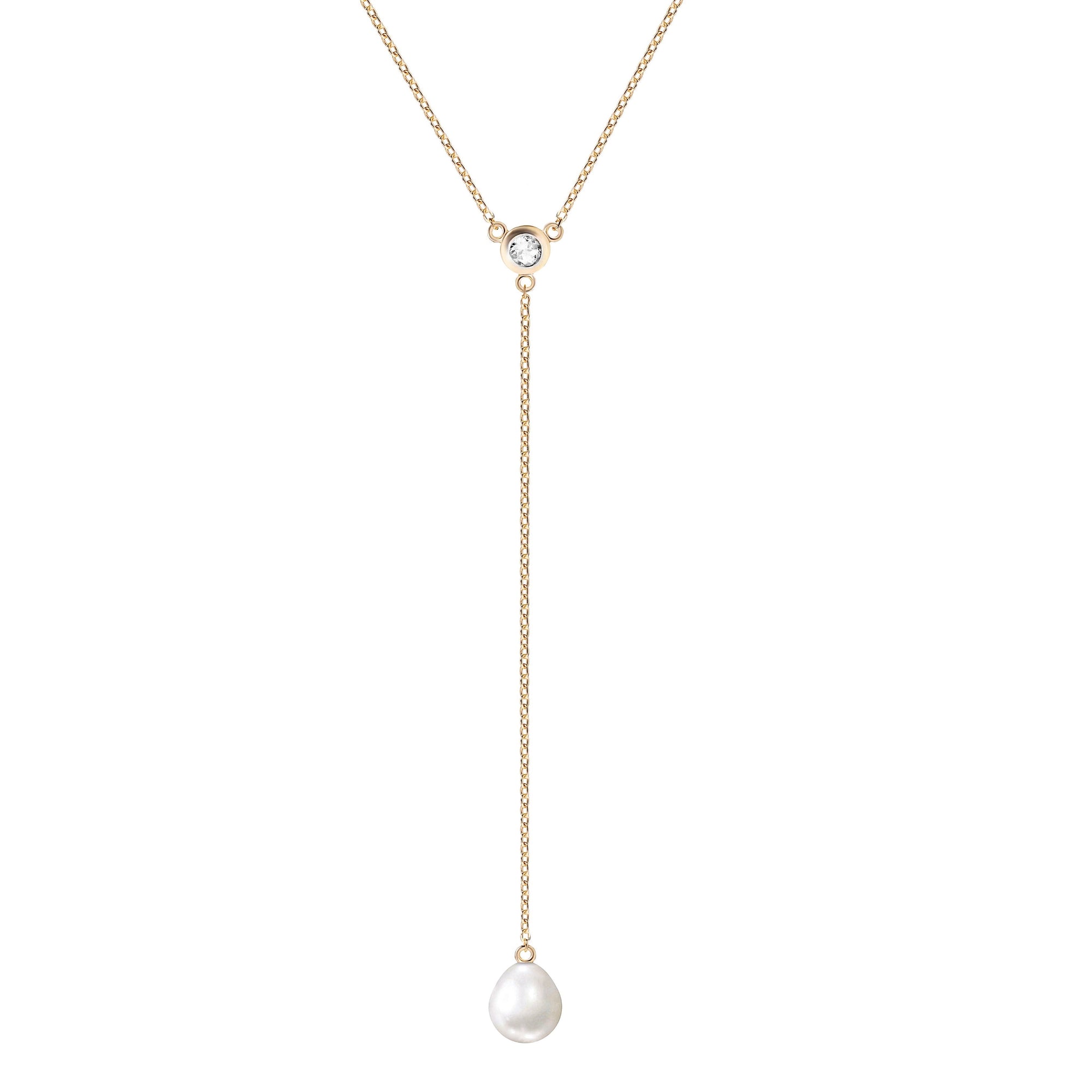 Gold Plated Silver Necklace with Pearl and Topaz "Valencia"