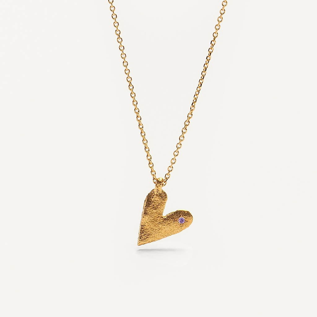 Gold Plated Silver Necklace with Pink Sapphire "Heart"