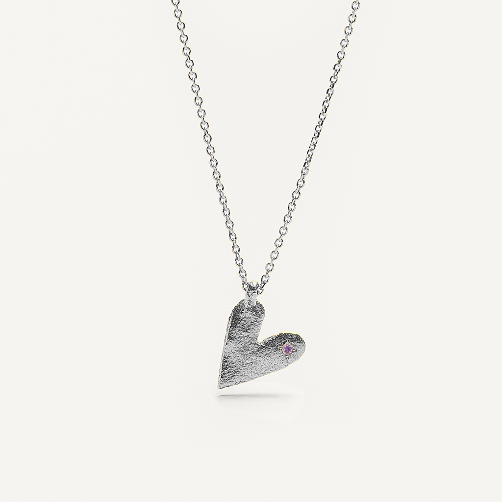 Silver Necklace with Pink Sapphire "Heart"