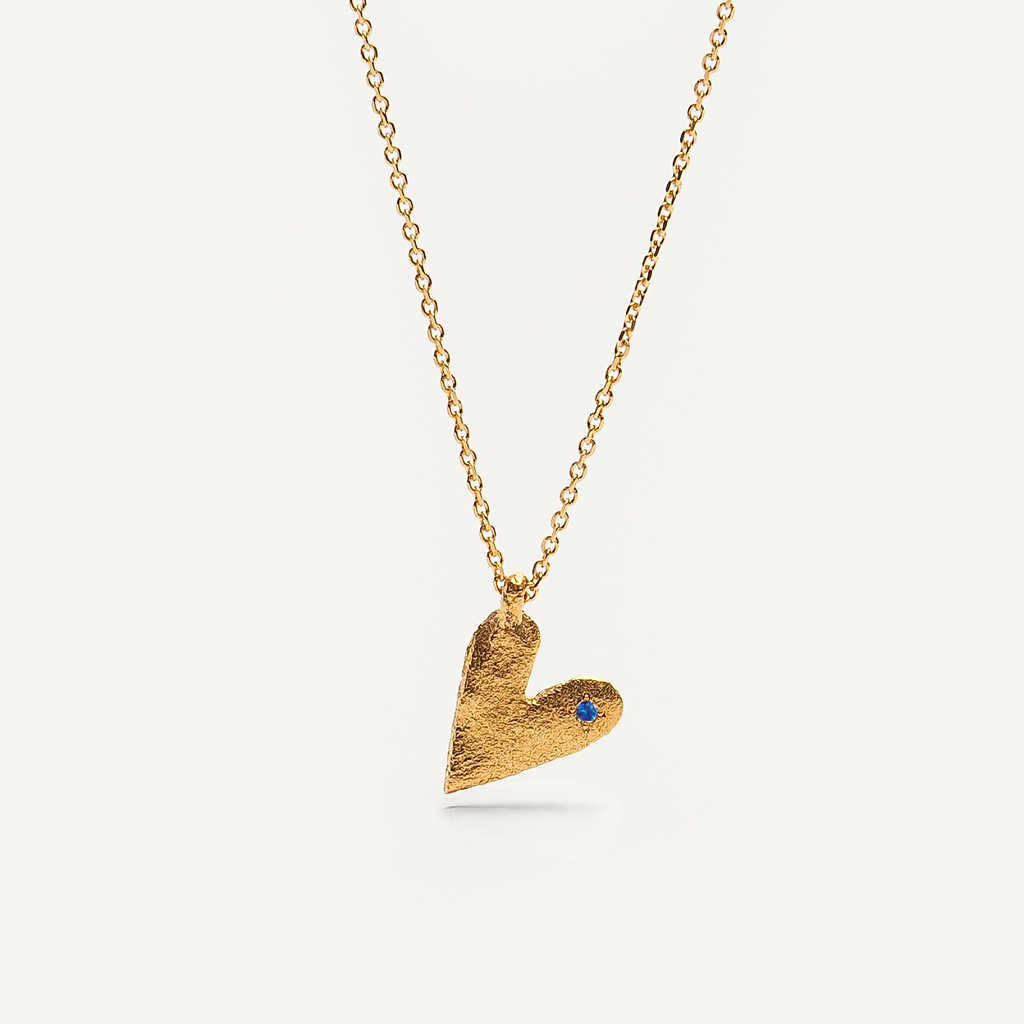 Gold Plated Silver Necklace with Blue Sapphire "Heart"