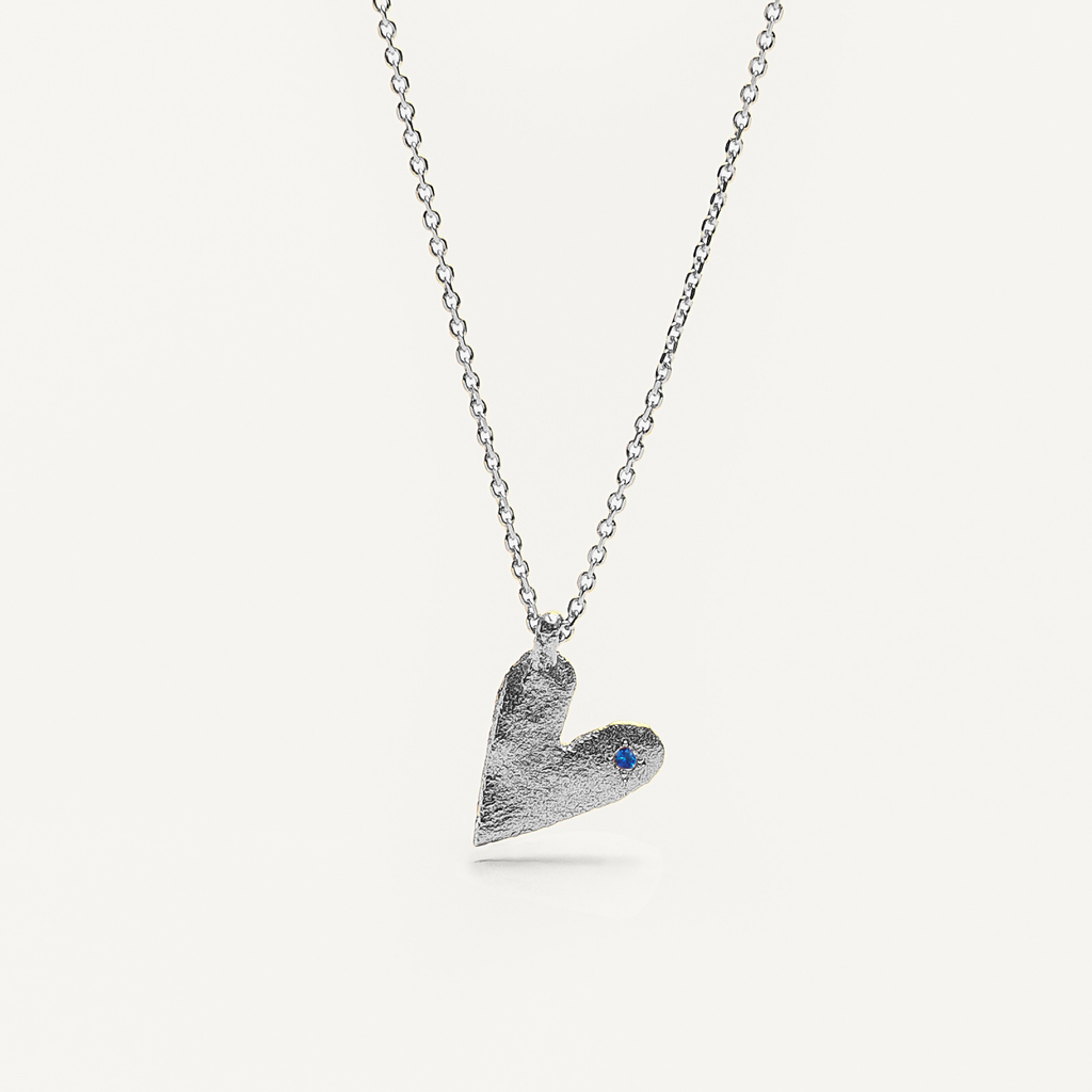 Silver Necklace with Blue Sapphire "Heart"