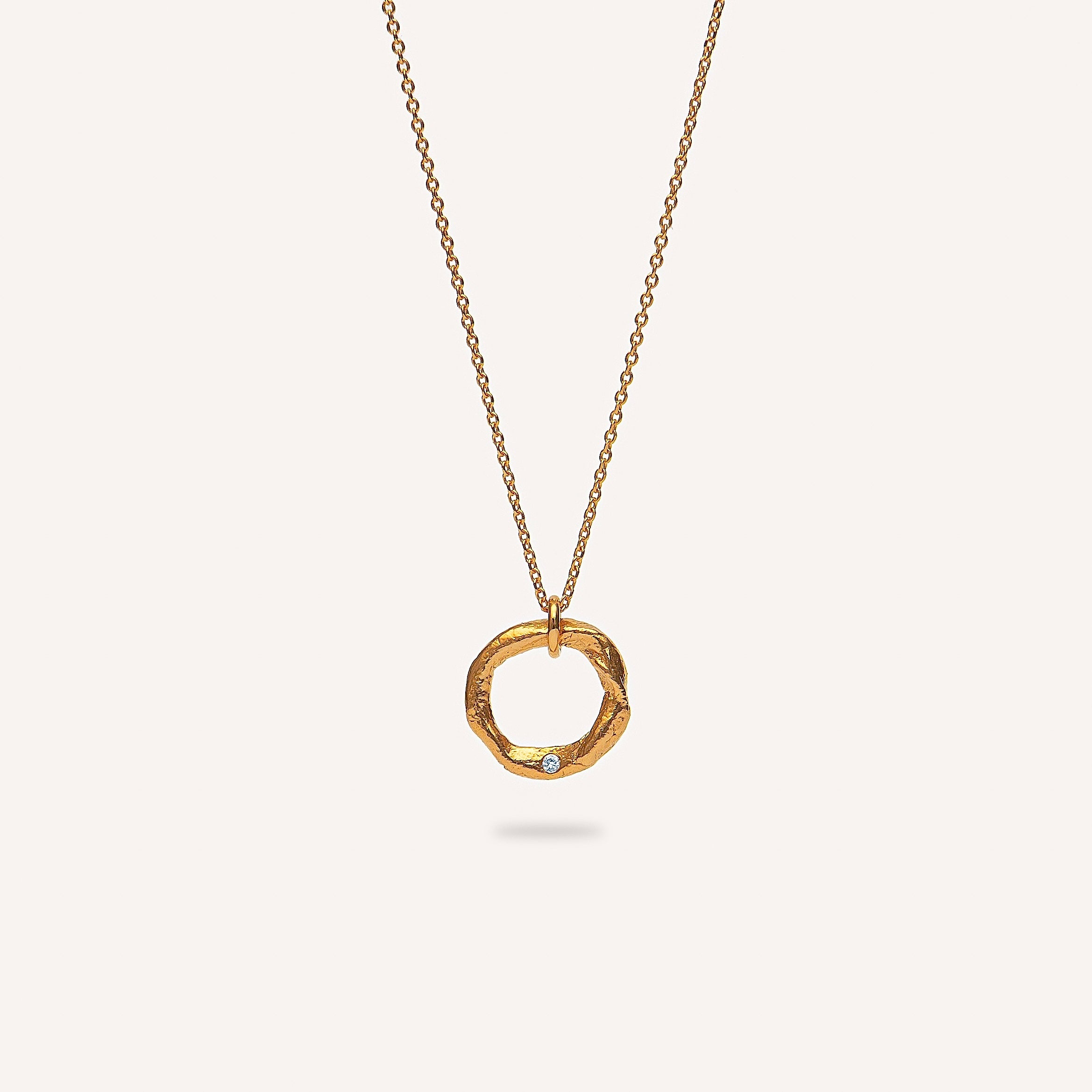 Gold Plated Silver Necklace with Diamond "Small Fingerprint Circle"