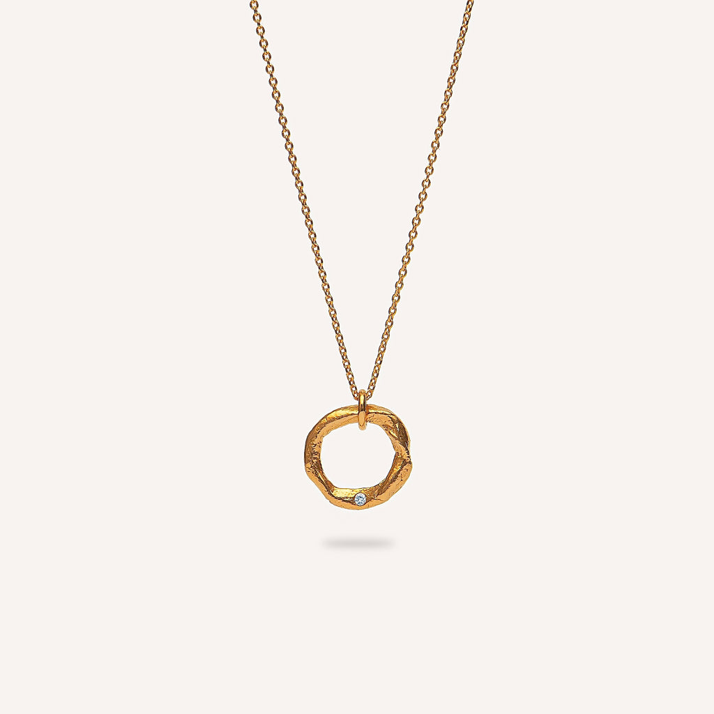 Gold Plated Silver Necklace with Diamond "Small Fingerprint Circle"