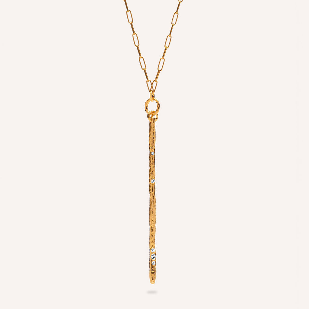 Gold Plated Silver Necklace with Diamonds & Sapphire