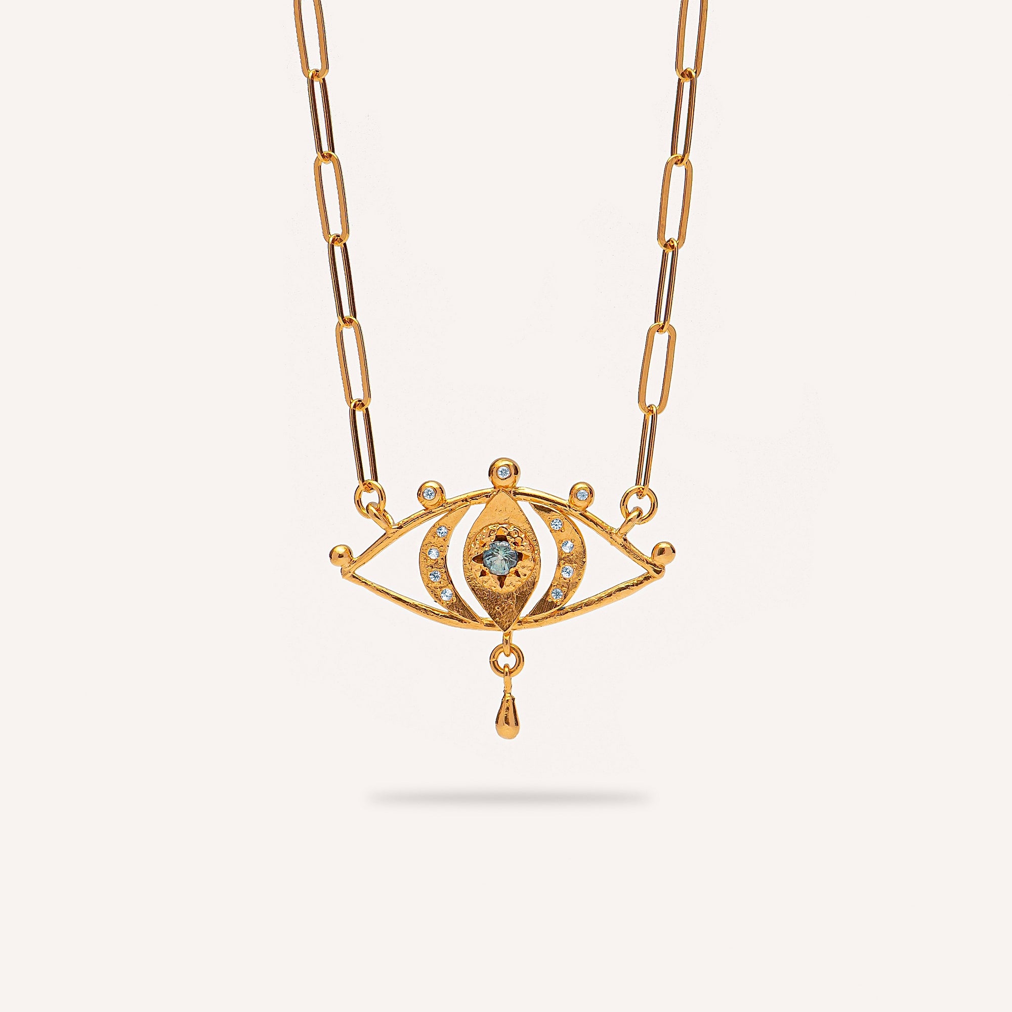 Gold Plated Silver Necklace with Aquamarine & Sapphires