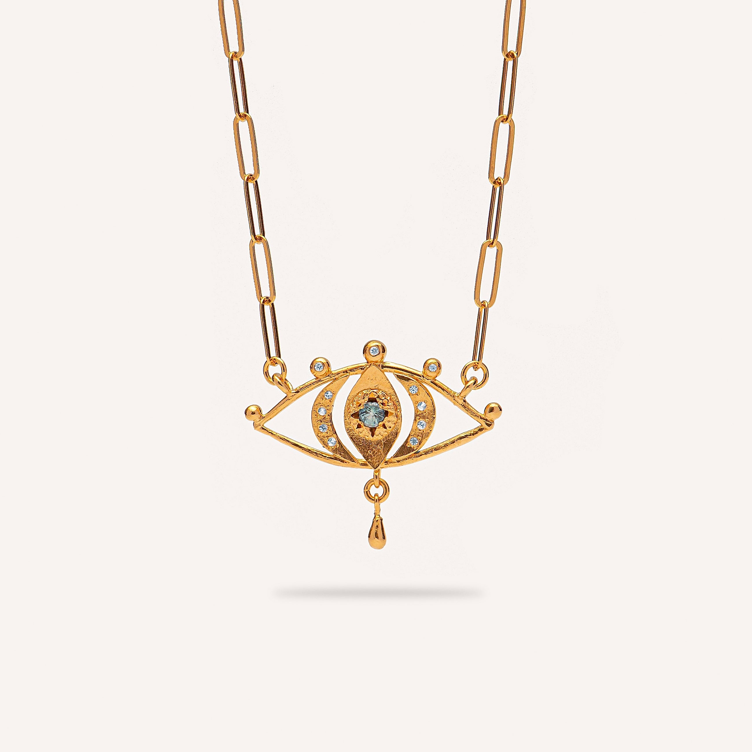 Gold Plated Silver Necklace with Aquamarine & Sapphires