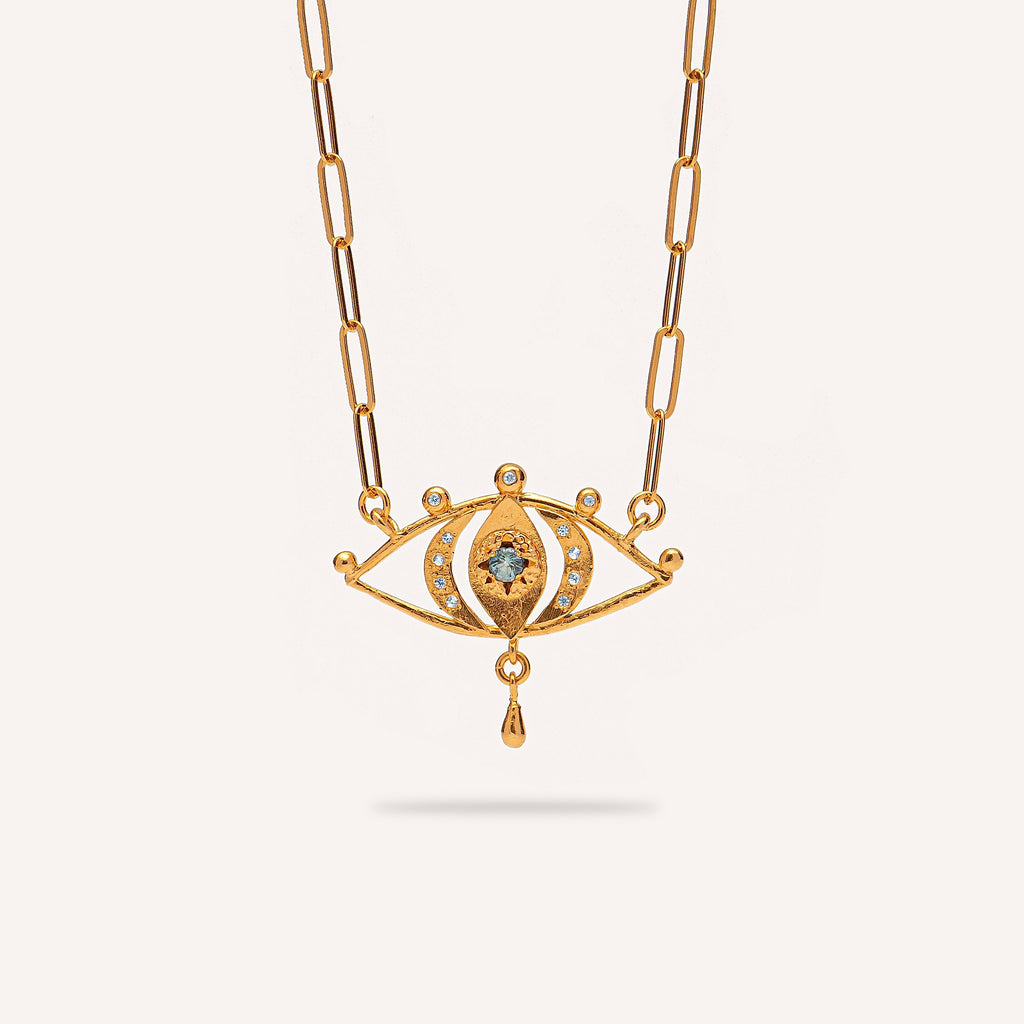 Gold Plated Silver Necklace with Sapphire