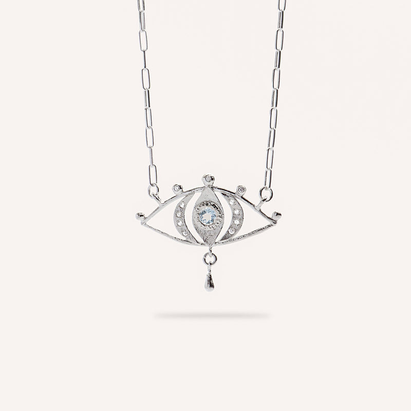 Silver Necklace with Aquamarine & Sapphires