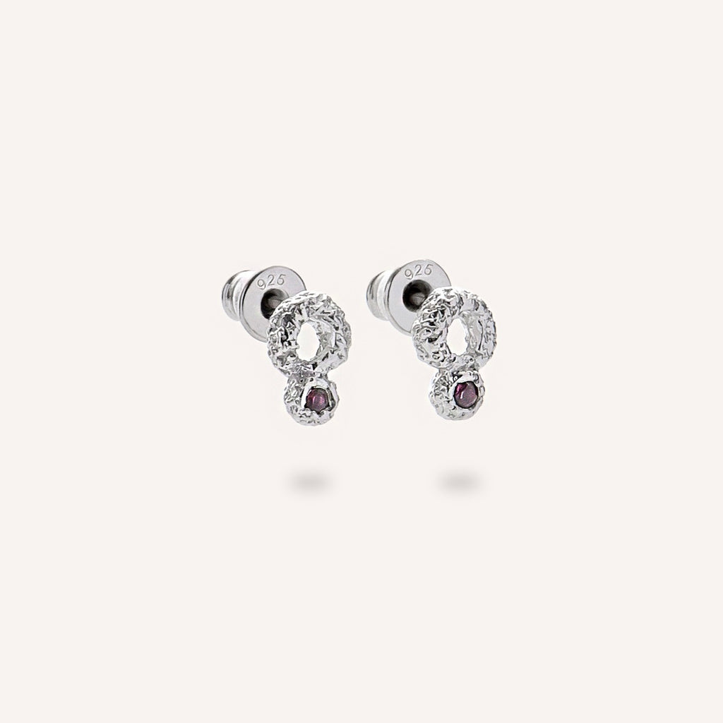 Silver Earrings with Rubies "Rough Mini"