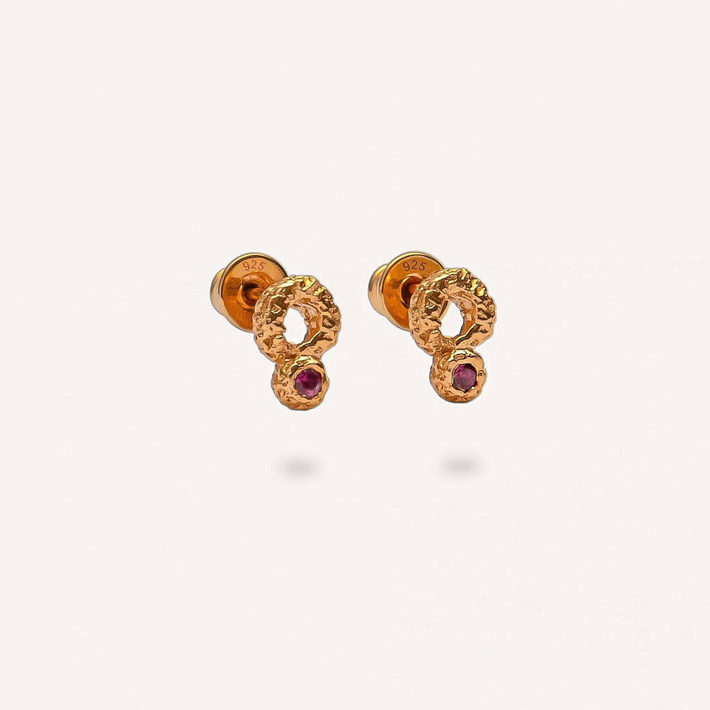 Gold Plated Silver Earrings with Rubies "Rough Mini"