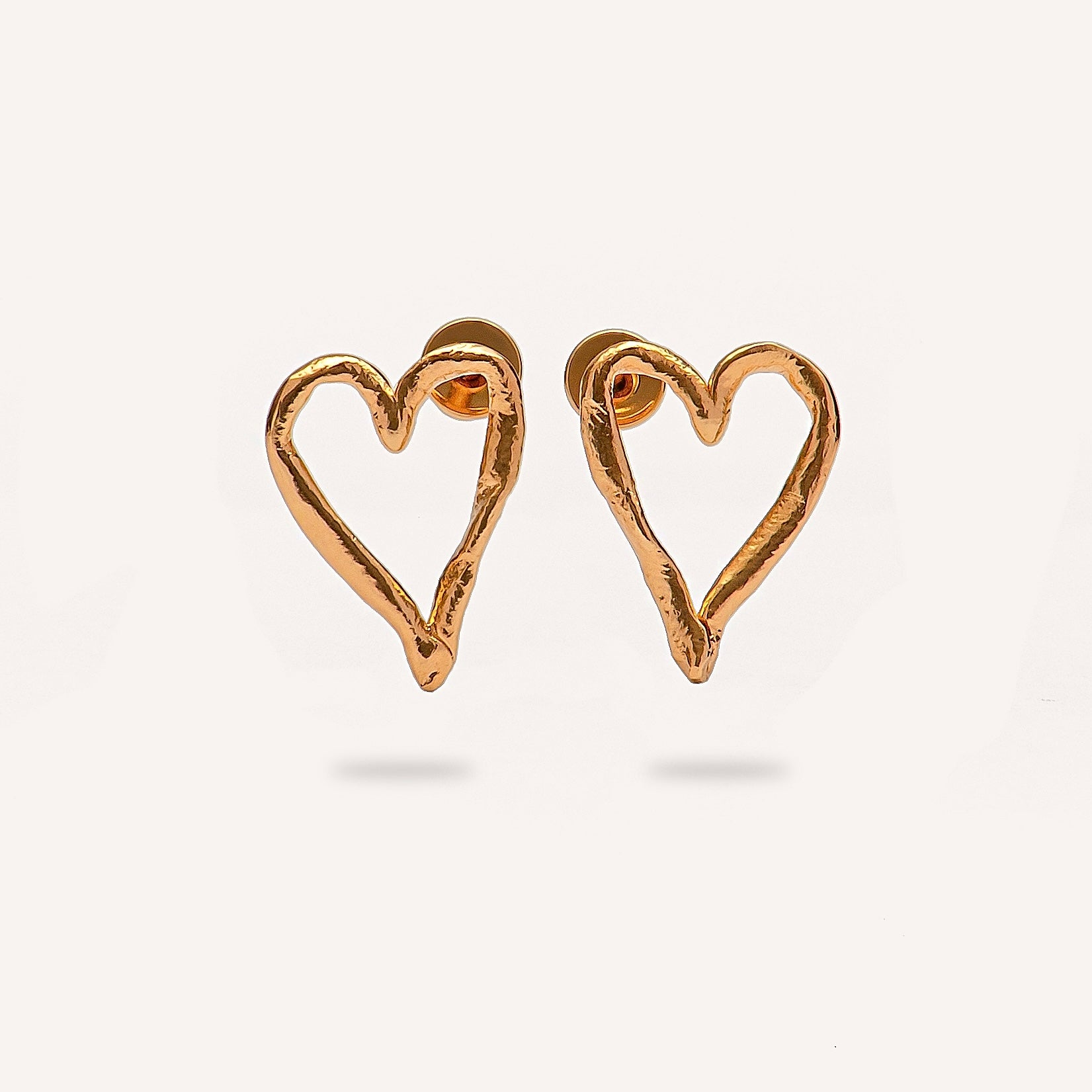 Gold Plated Silver Earrings "Fingerprint Thick Heart"