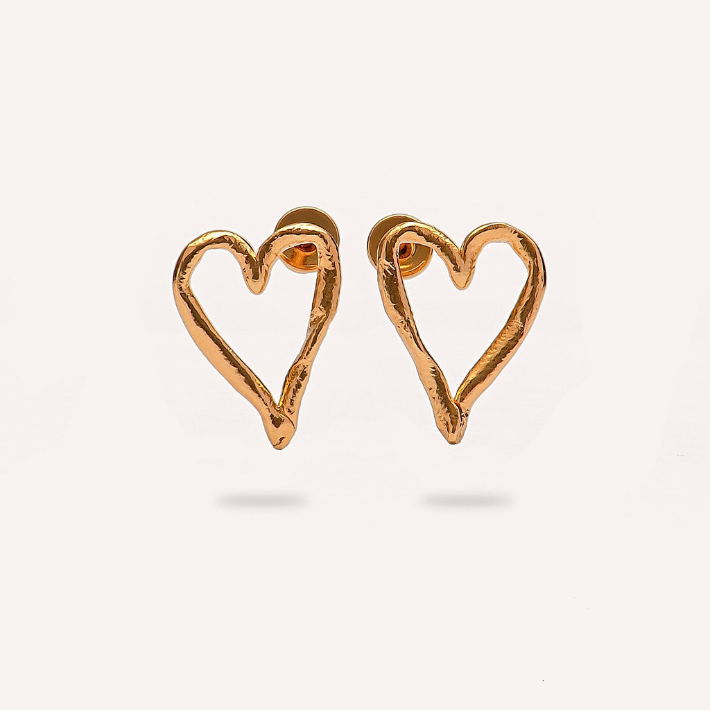 Gold Plated Silver Earrings "Fingerprint Thick Heart"