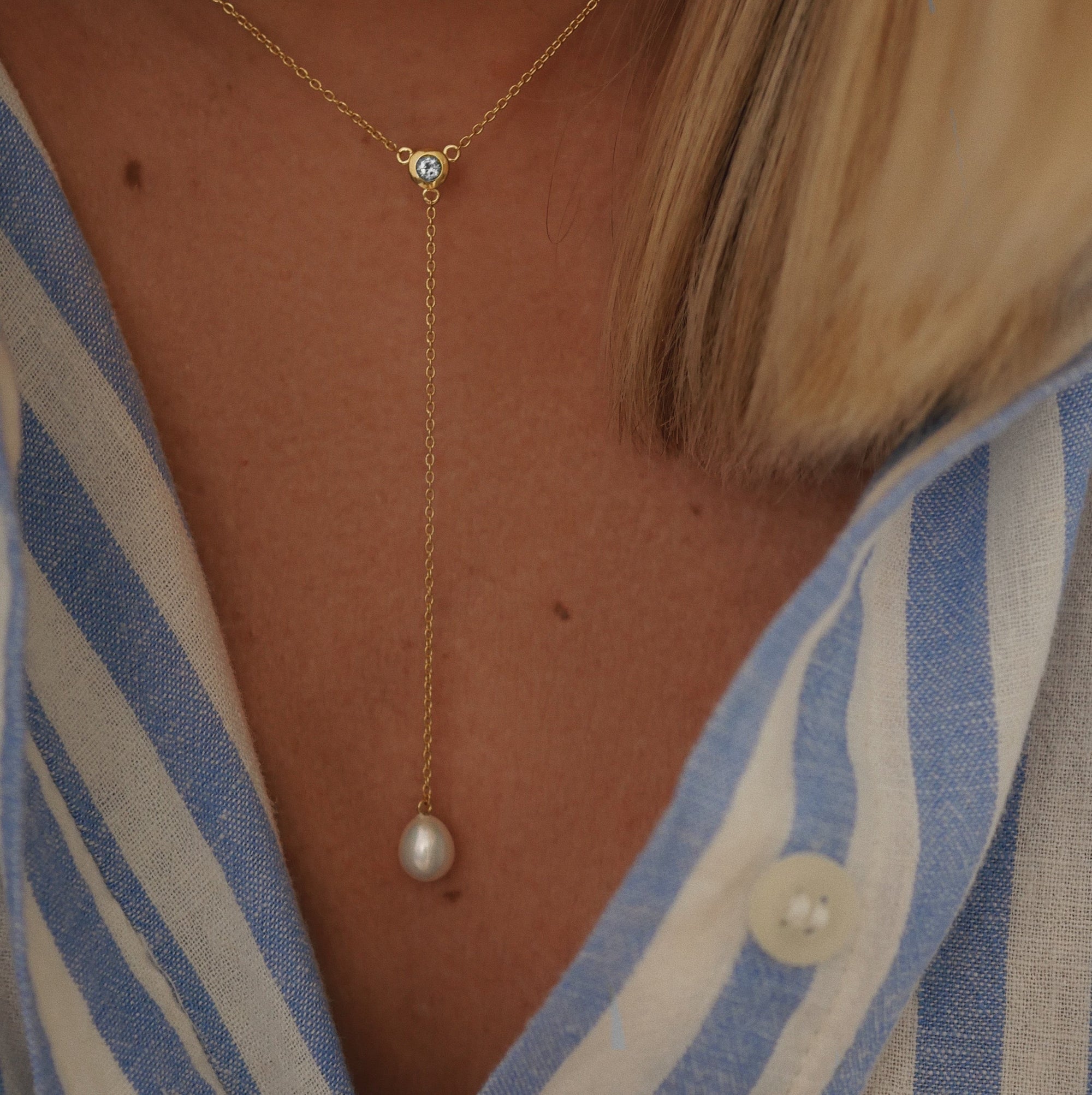 Gold Plated Silver Necklace with Pearl and Topaz "Valencia"