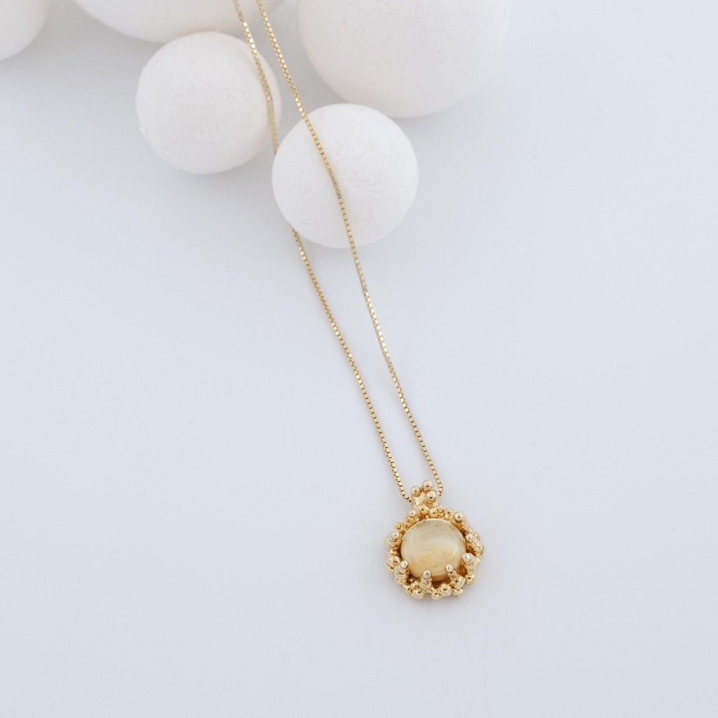 Gold Plated Silver Necklace "Coral Golden Fool Moon"