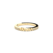 Yellow gold & diamonds band with word Mama by Formes.