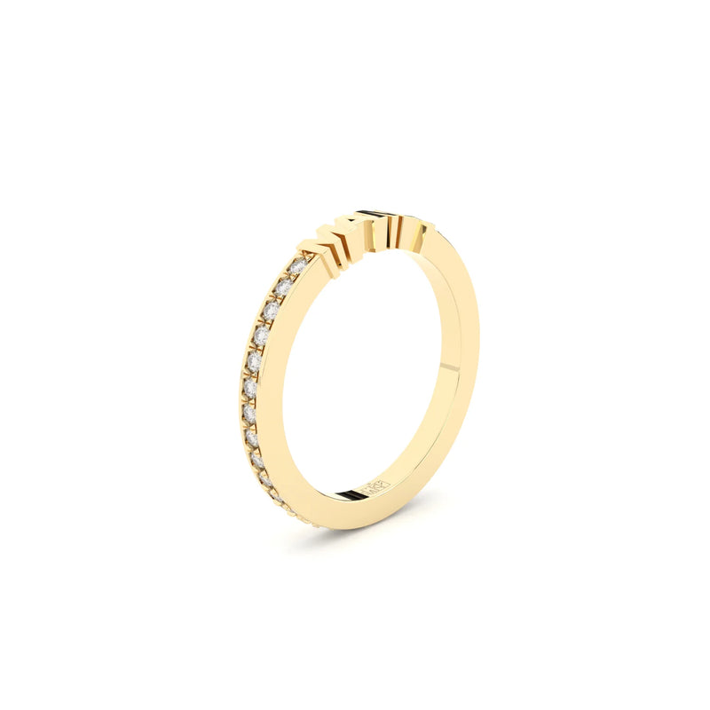 Yellow gold & diamonds band with word Mama by Formes.