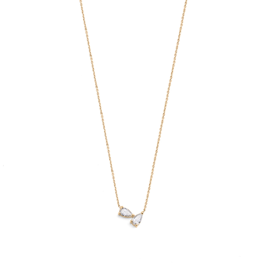 14k Yellow Gold Necklace with 2 Pear-Shaped Diamonds
