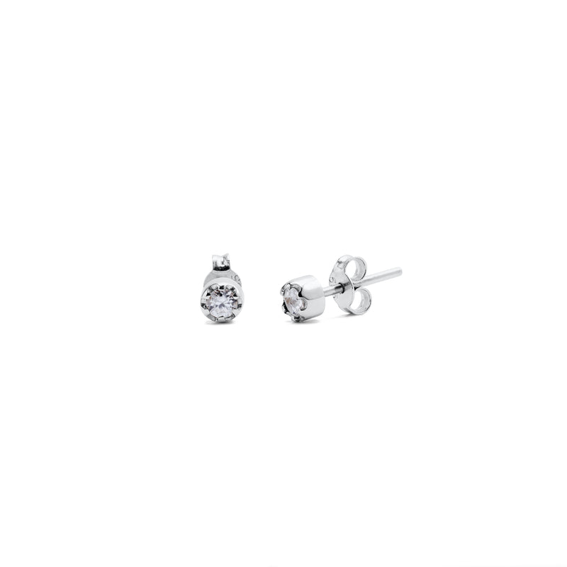 Stud earrings featuring round brilliant-cut diamonds set in 14k white gold.