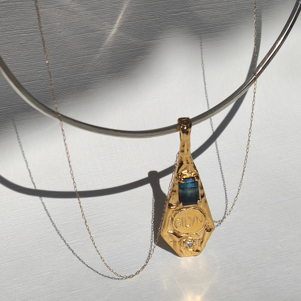 Gold Plated Silver Necklace with Tourmaline & Moissanite "Giliai Gilyn Giliau"