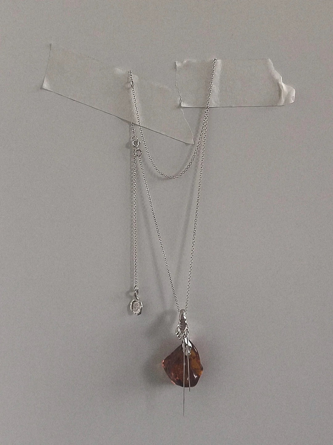 Silver Necklace with Amber "Source"